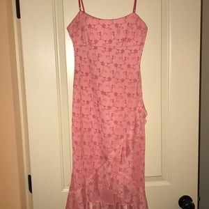 Peach mid length dress w/ ruffle detail